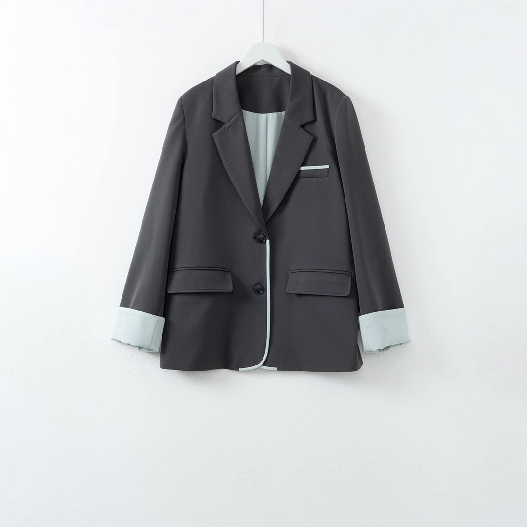 几里与麻 百搭休闲韩版拼接通勤西装外套 衣长70 胸围107 2032251