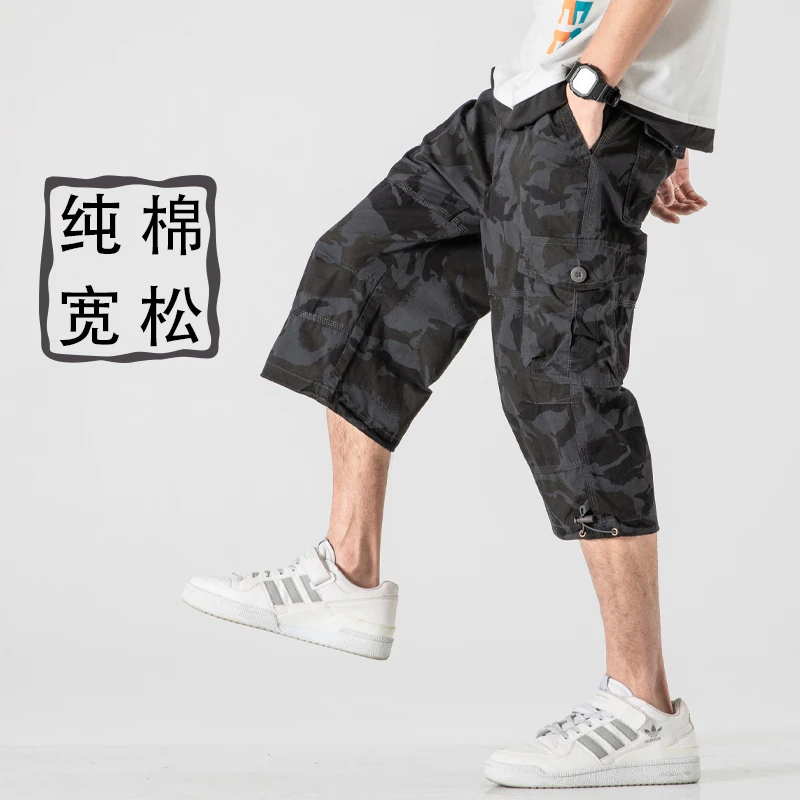 短裤薄款工装裤夏季运动多功能裤子大码中裤宽松外穿迷彩七分裤潮