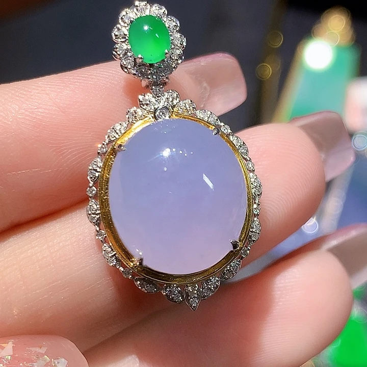 翡翠18K金镶嵌吊坠(不含链)