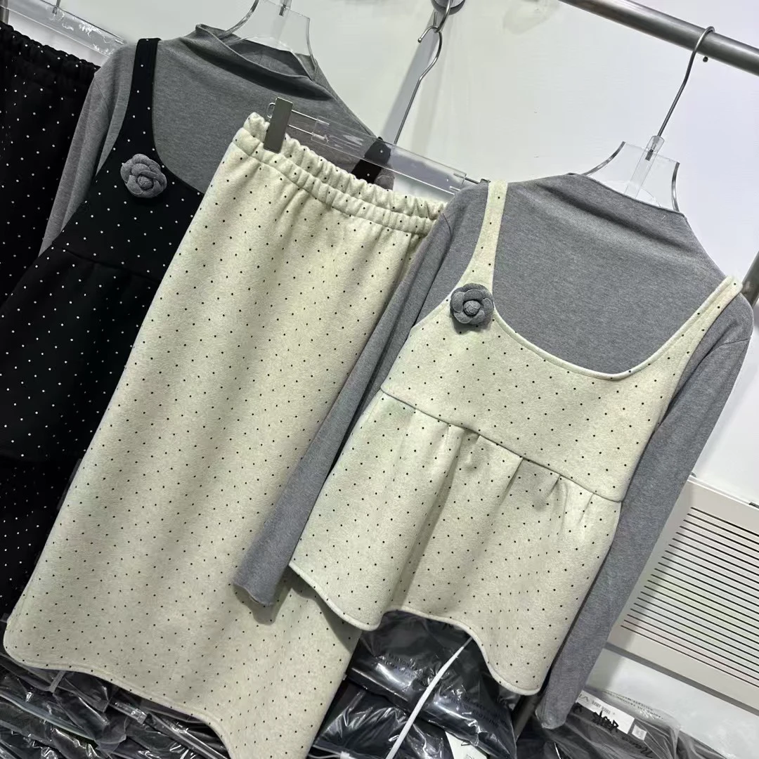 ～（姐姐家）韩饭气质波点吊带高腰半身裙套装