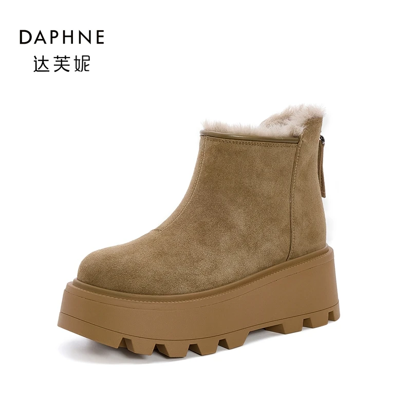 Daphne/达芙妮厚底保暖雪地靴女冬2024年新款百搭加绒棉靴毛毛鞋