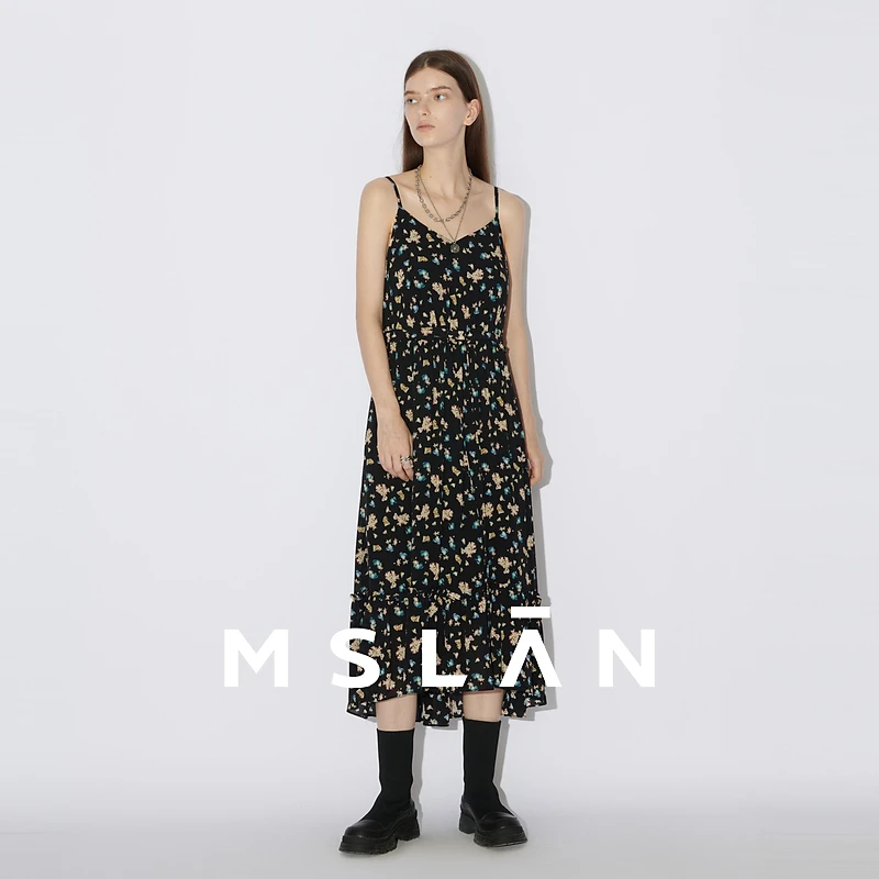 MSLAN【商场同款】博主同款春秋季印花茶歇裙连衣裙MECE4132