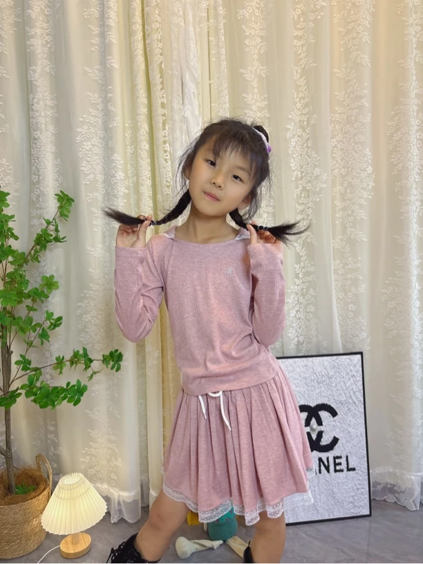 女童套头针织套装爆款休闲风百褶学院风学院春秋长袖