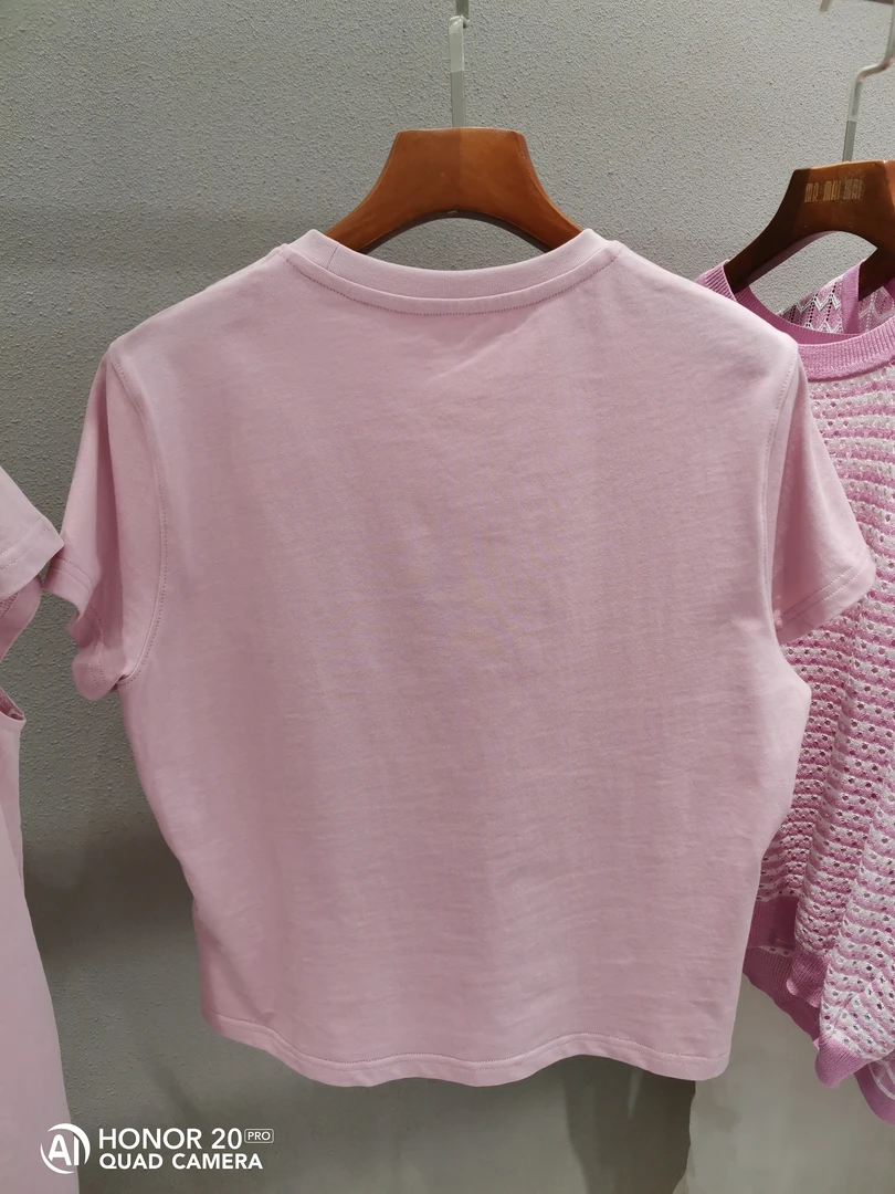 纯色短袖常规款短款圆领拼接T恤女士女款红色