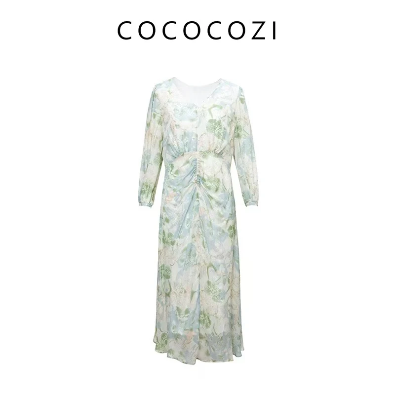 【专场】COCOCOZI夏季提花度假风收腰茶歇连衣裙242CO109L