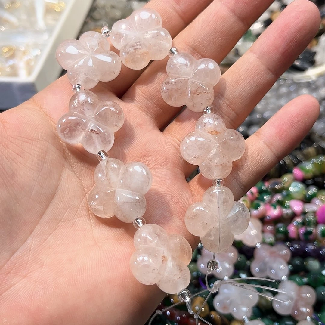 玛瑙/玉髓合金珠宝半成品浇花水晶雕刻一条8颗25mm