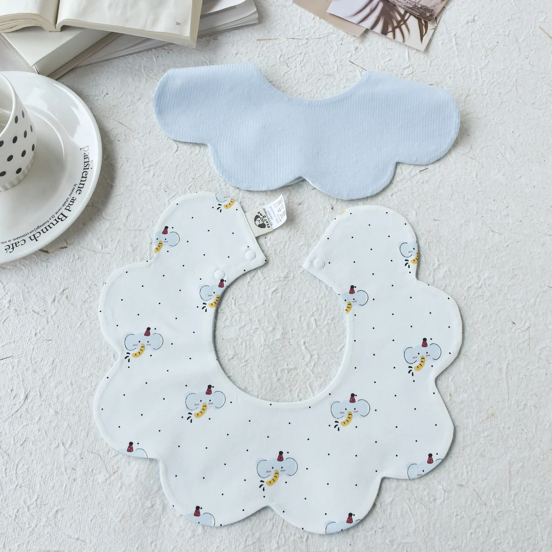 [Y126]蓝色波点大象口水巾围兜新生儿防吐奶柔软透气可爱ins风