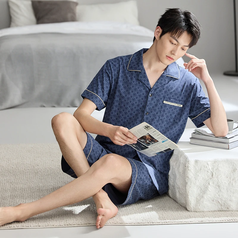 夏季新款2025男士翻领高档睡衣套装高端休闲短裤宽松可外穿家居服