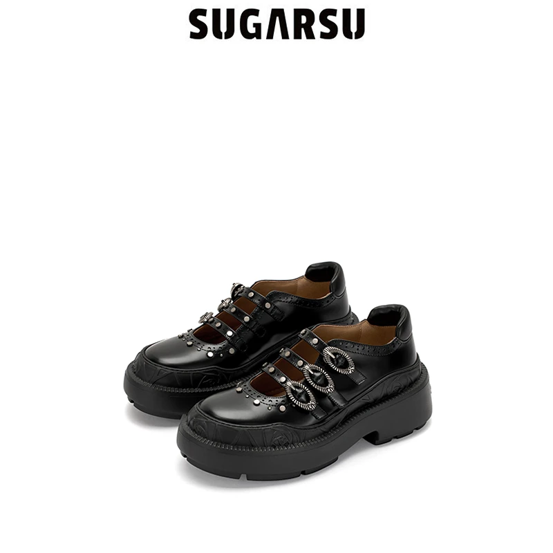 SugarSu 酥履25年春季新款厚底增高玛丽珍单皮鞋三条带甜美复古女