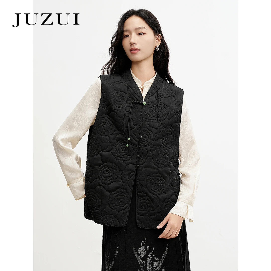 (JUZUI)新中式国风芍药花绗缝棉服马夹女2026春季新款JWGC71305