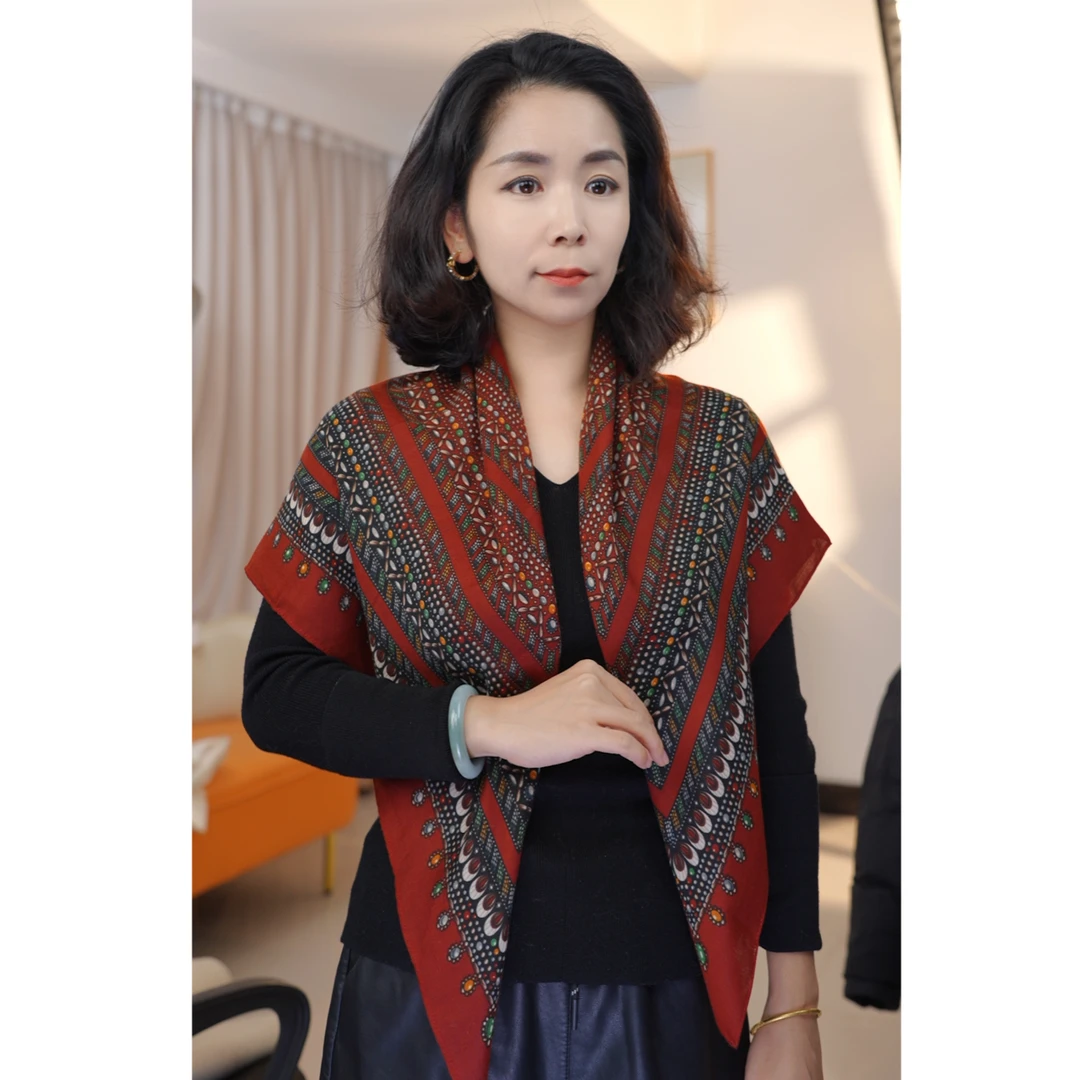 88cm方巾【几何音符】民族风文艺百搭秋冬双面围巾女士气质复古丝巾