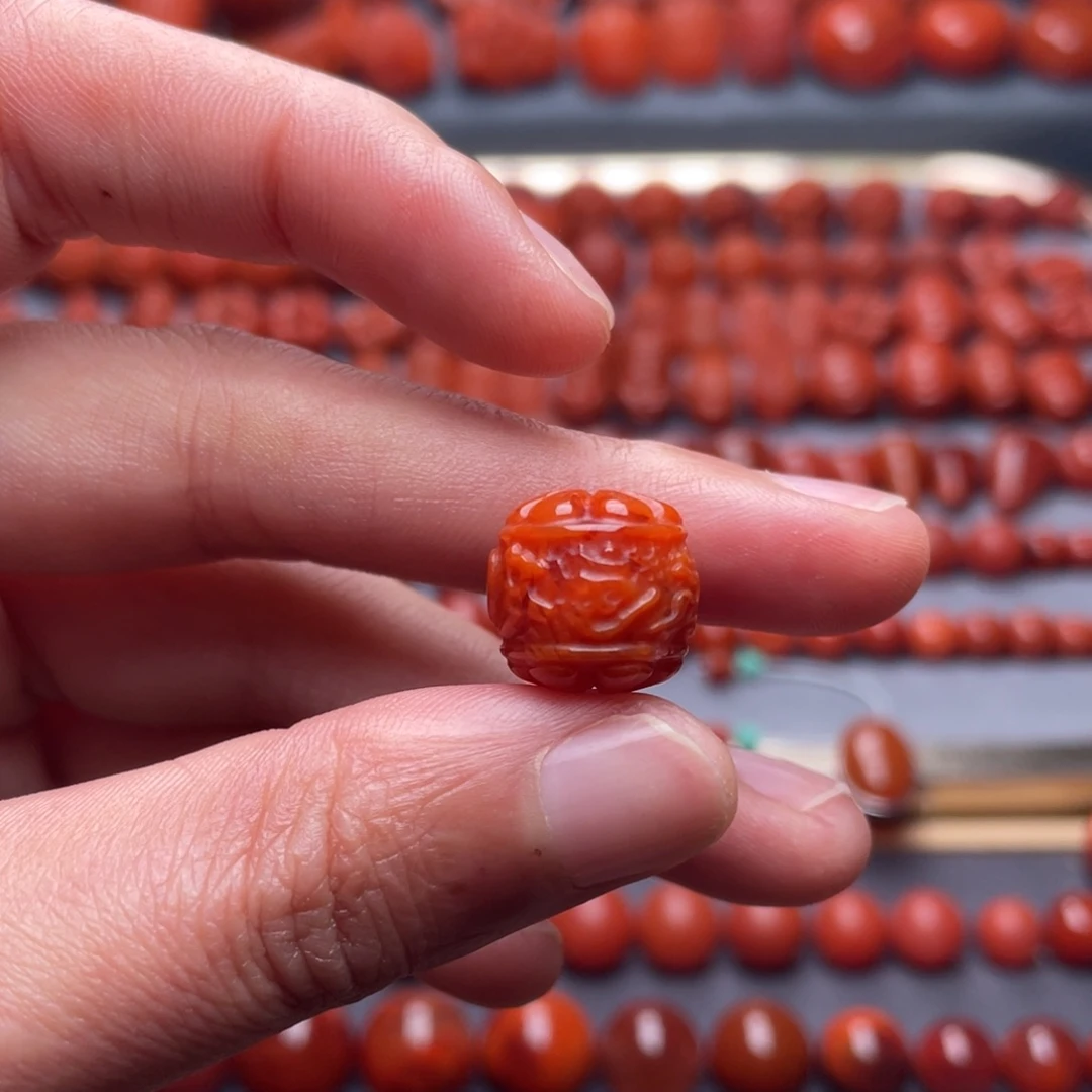 南红玛瑙未镶嵌其他W13瓦西柿子红六字真言老型珠