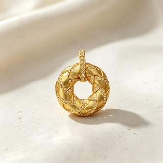 【菲菲亲选】18K金拉丝麻花甜甜圈吊坠 送合金链 37050