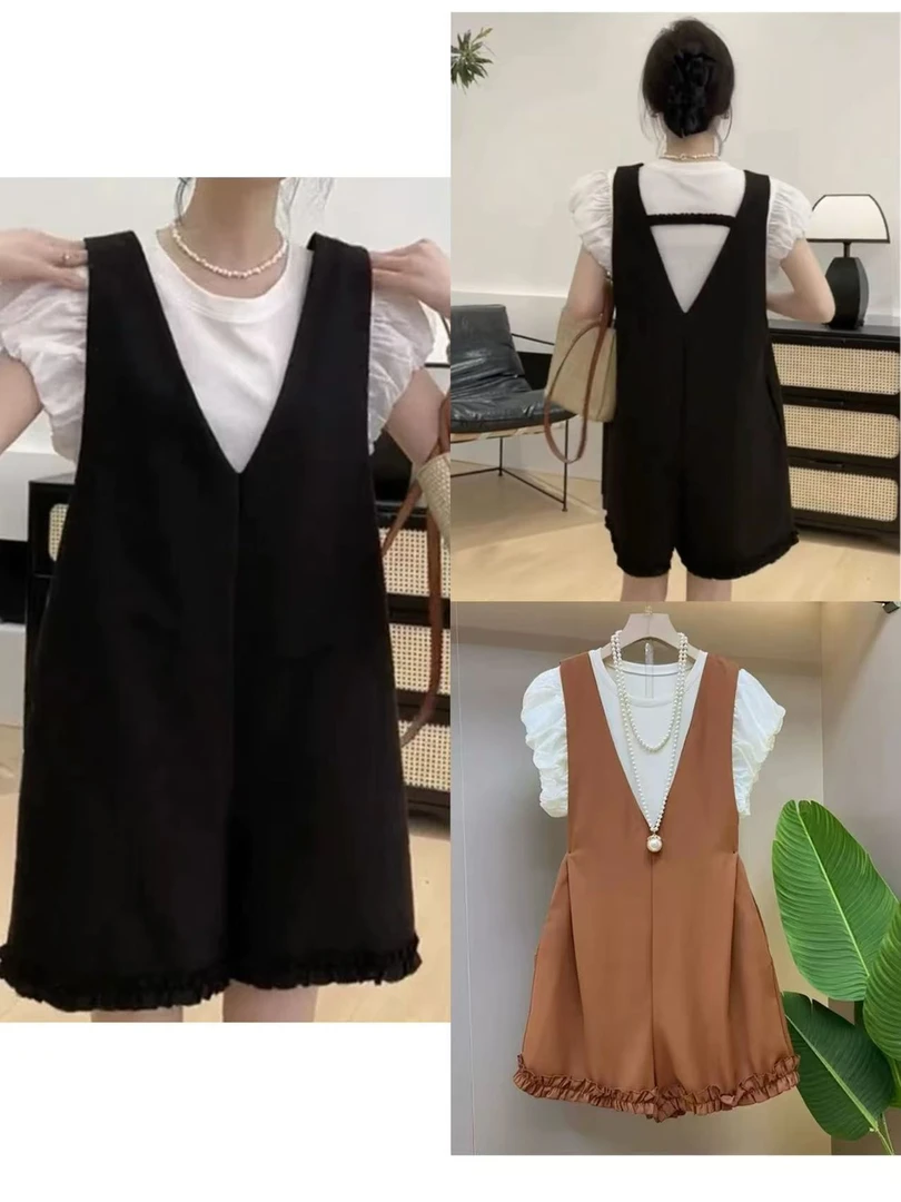 LL琳大码别致高级感连衣短裤小个子宽松休闲百搭阔腿裤两件套6658