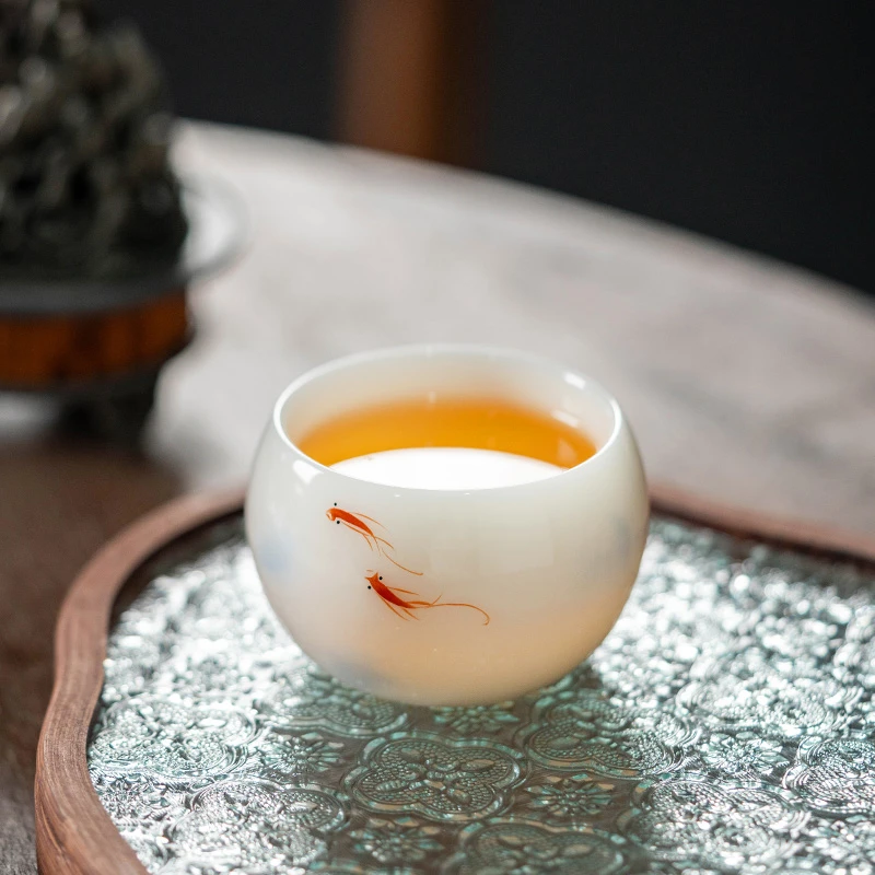 【中国邮政专属链接】叶老师冰种玉瓷手绘小鱼禅定杯2729
