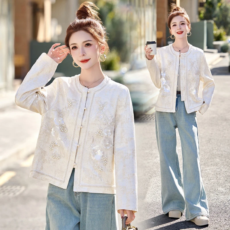 新中式轻奢钉珠亮片短外套女2025春季新款国风高级感别致夹克上衣