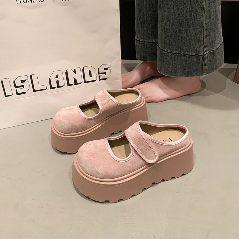 粉色厚底勃肯拖鞋女外穿懒人包头半拖2025春夏季新款增高凉拖鞋潮