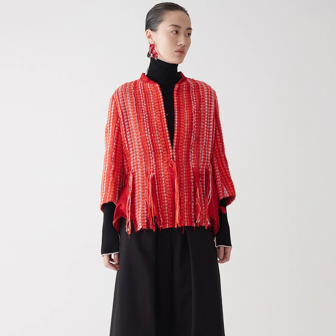 【妍妍精选】ZHUCHONGYUN原创设计撞色流苏短款上衣