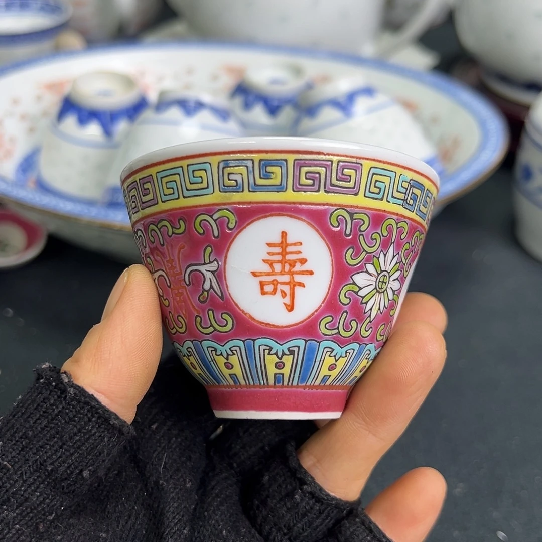 杯景德镇陶瓷粉彩二刚杯