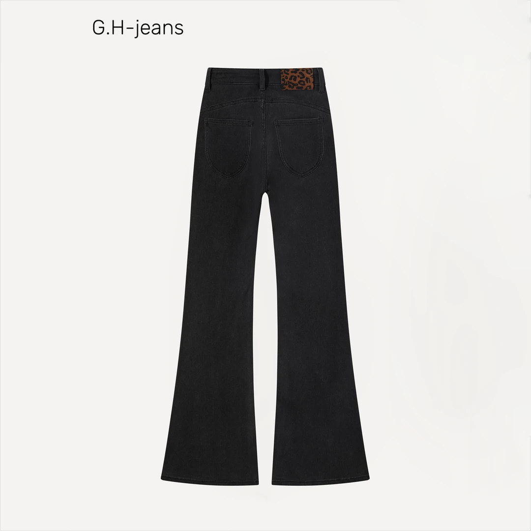 【G.H】轻奢灰豹纹皮牌独特设计夏季薄款莱赛尔天丝显瘦微喇牛仔裤