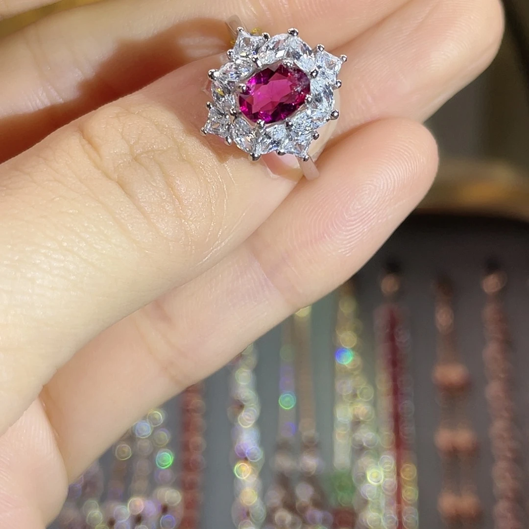 银S925镶嵌碧玺戒指