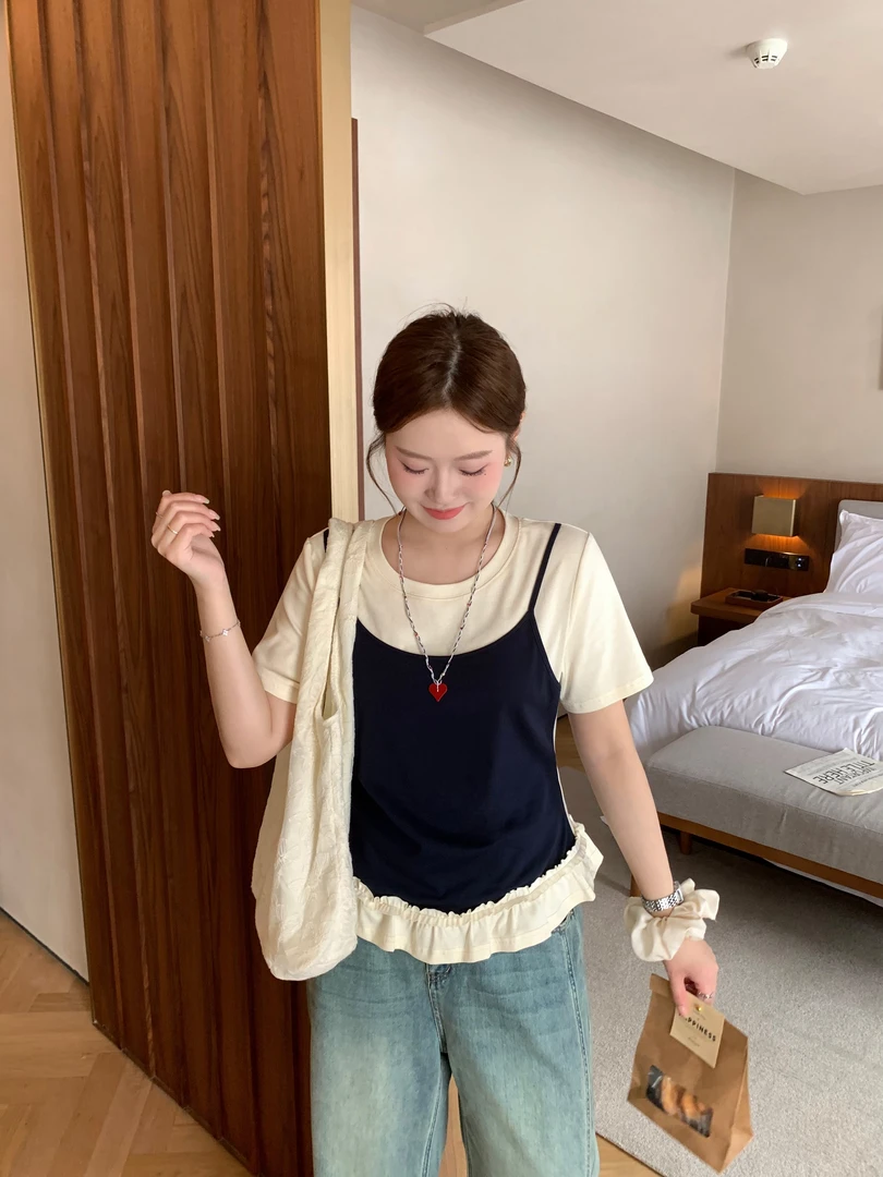 现货6908D大婉酱肉肉微胖【一眼沦陷】简约加宽加大女装短袖t恤穿搭