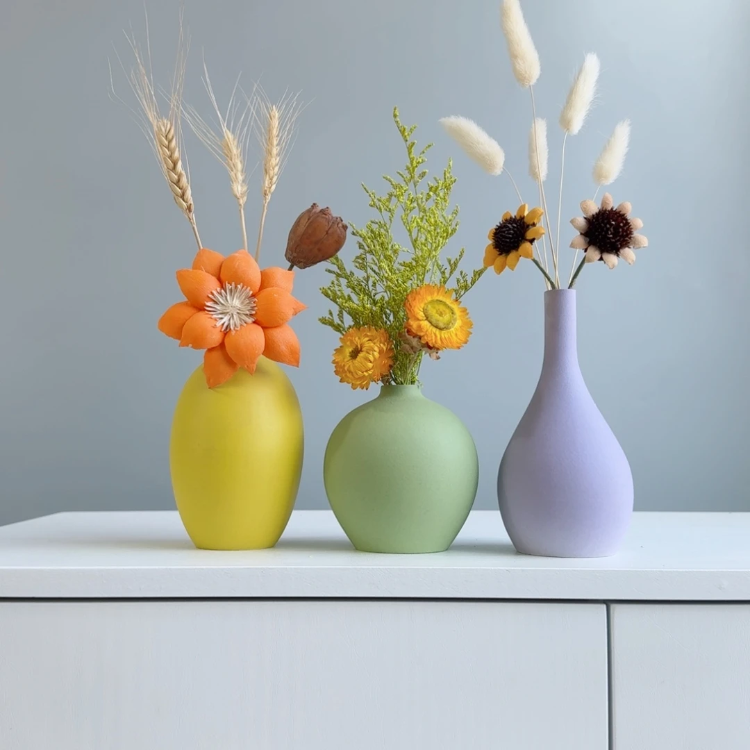 瓷片陶瓷小花瓶含花总高约20-30cm