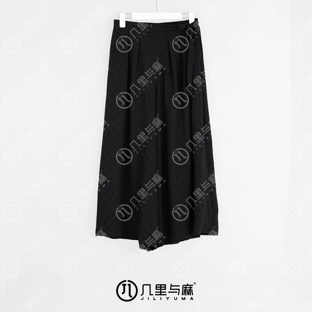 （几里）呦墟-休闲清凉设计感黑色休闲裤 裤长87 1060581