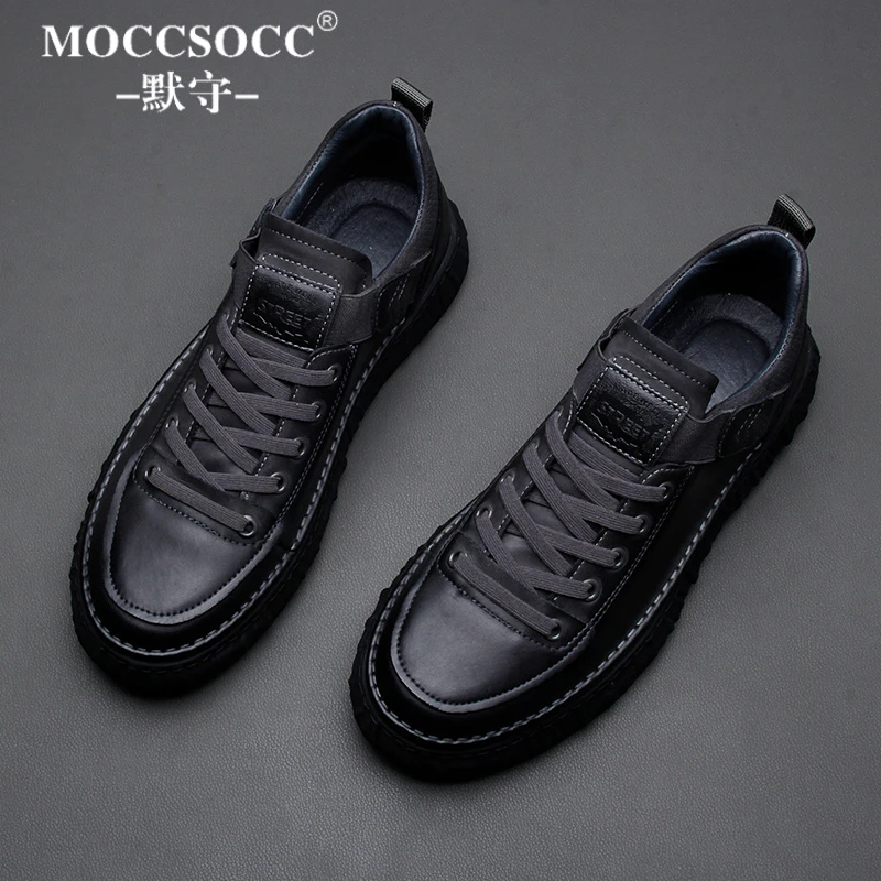 MOCCSOCC板鞋男款轻奢潮流懒人鞋厚底增高鞋子时尚百搭休闲运动鞋