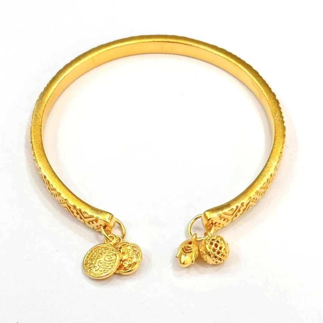 足银手镯 挂铃开口手镯 520送女友 送对象 送长辈