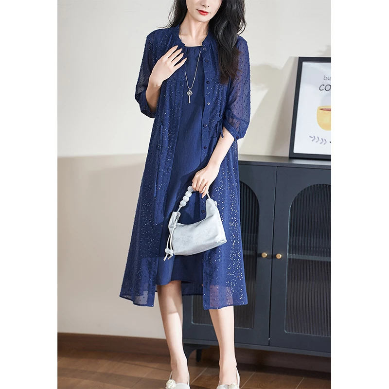 【两件套】迪欧芙2025夏季新款蓝色气质显瘦女装套装裙#XTZ87783