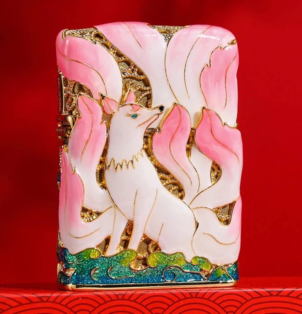 九尾狐狸煤油打火机珐琅彩国潮纯铜防风个性砂轮送男友父亲