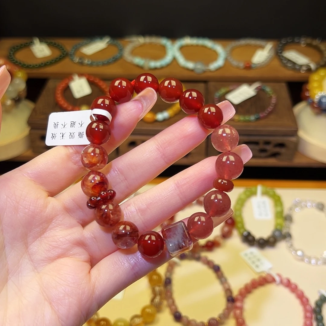 手串水晶银S925镀金镶嵌红1332