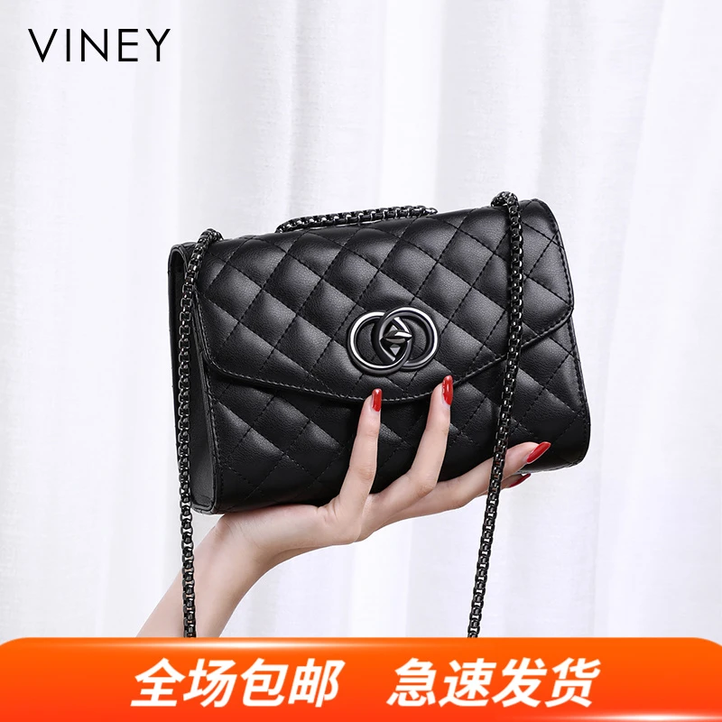 Viney真皮包包女包轻奢百搭链条单肩小方包生日圣诞礼物送女生
