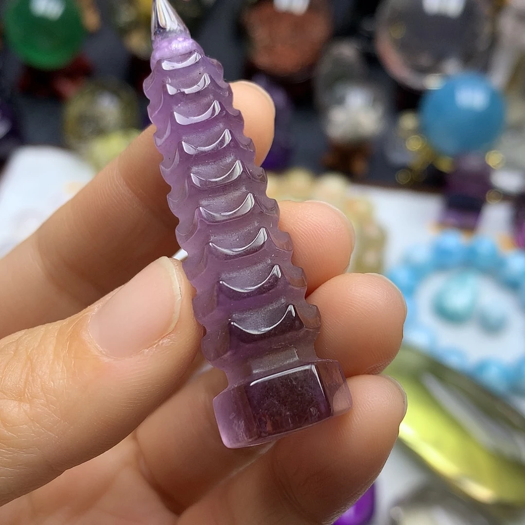 水晶未镶嵌珠宝半成品九层紫水晶文昌塔摆件