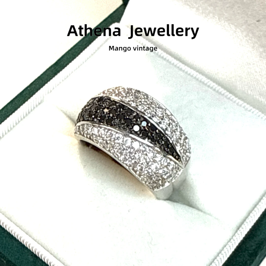 铜合金戒指 16#黑白宽戒指镶嵌轻奢精美简约百搭时尚[正品中古]