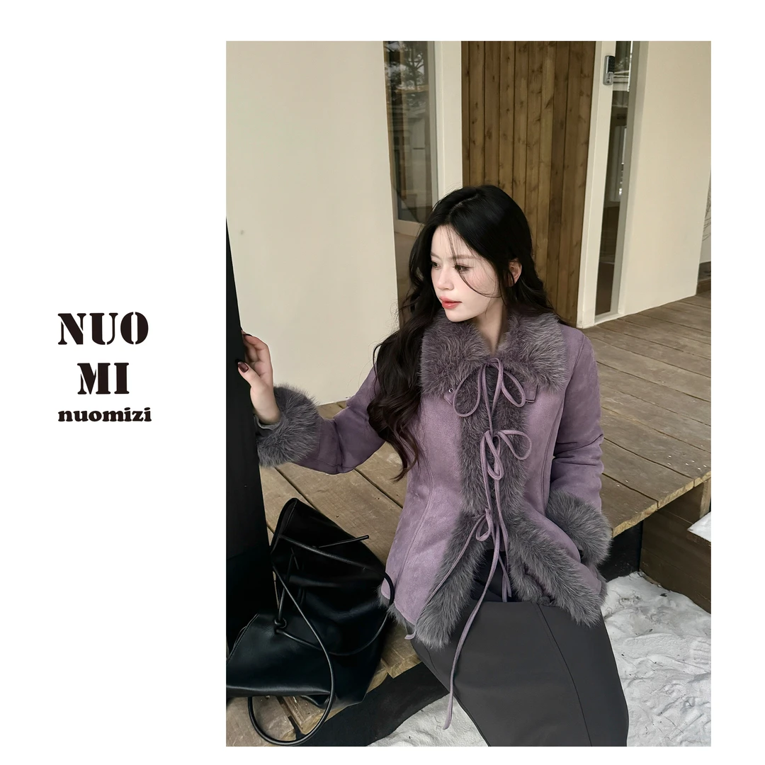 ZOZ糯米子[紫禁城]毛毛麂皮绒外套女装冬季2026新款棉衣紫色棉袄