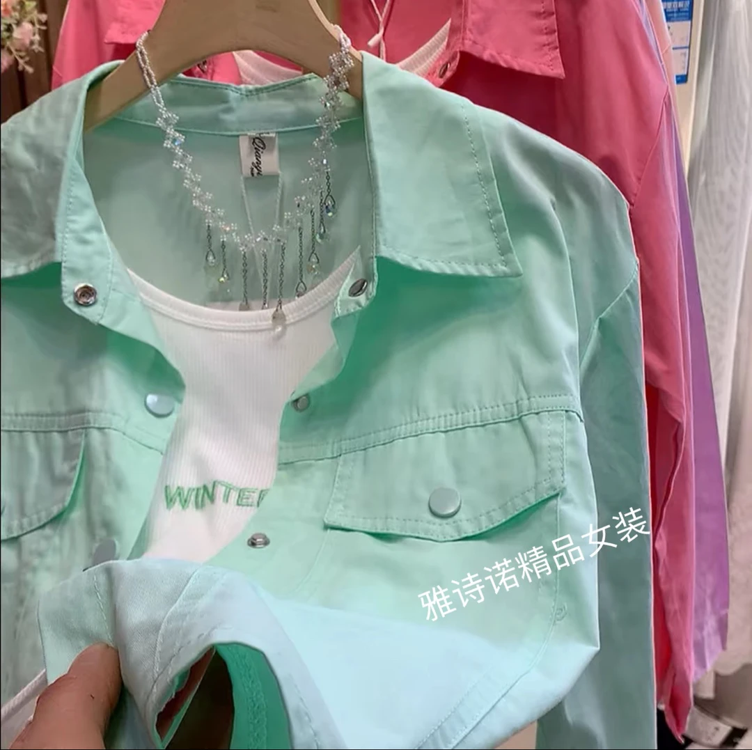 纯色小个子女士衬衫新款外穿显瘦短外套设计感薄款春秋季上衣