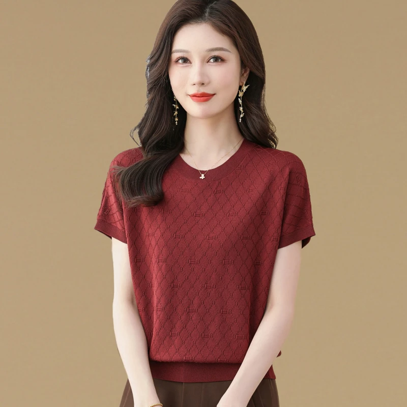 高级感气质蝙蝠袖薄款冰丝针织短袖女2025新款夏季宽松遮肚子t恤