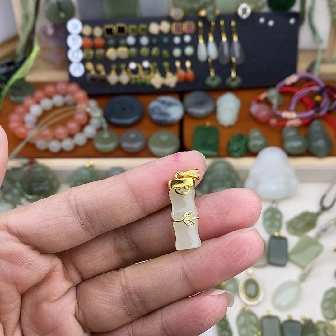 和田玉银S925镶嵌吊坠(不含链)