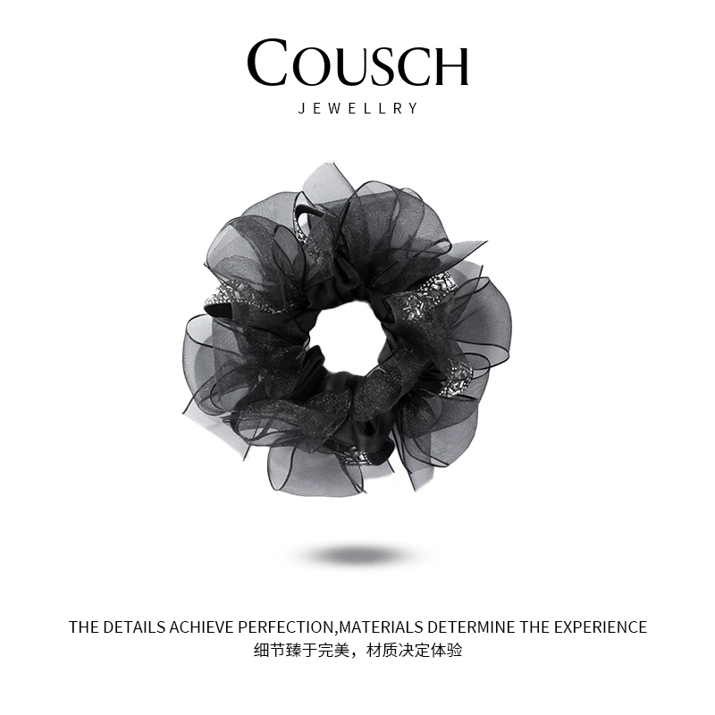 韩系慵懒风细钻带闪蝴蝶结飘带发圈CFQ0059