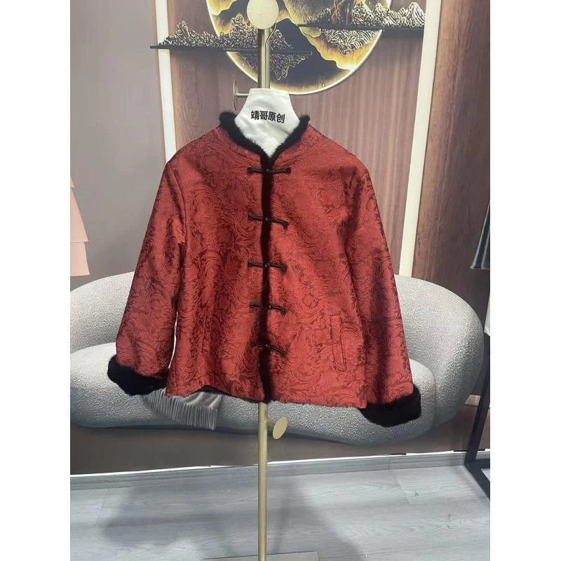 常规款直襟厚款上衣提花双面女士长袖中国风立领6151
