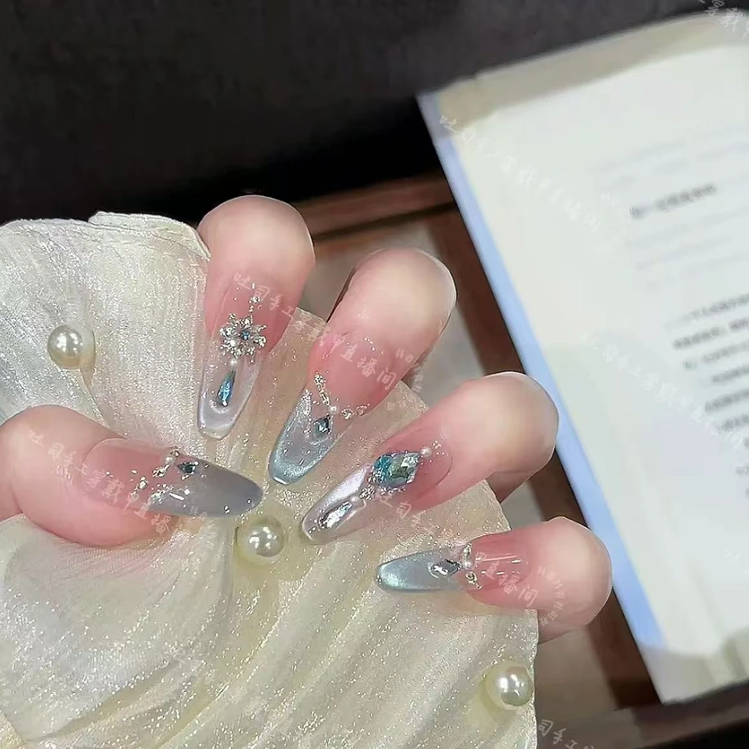 【赛里木湖】纯手工可拆卸穿戴甲时尚清新纯欲高级感成品美甲