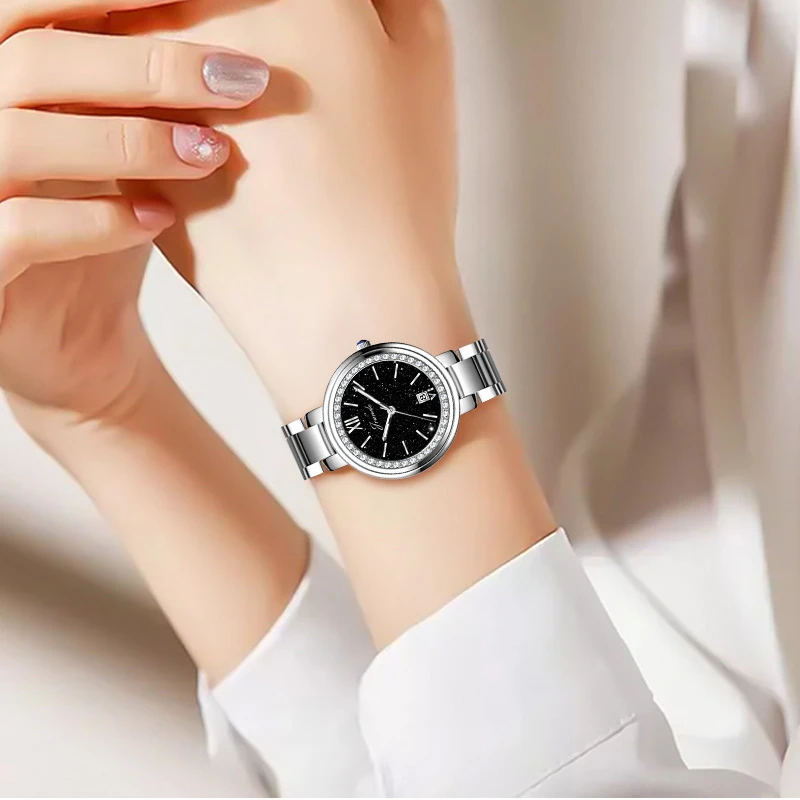 璀璨星空满钻小圆表轻奢时尚女士防水腕表小众简约精致手表