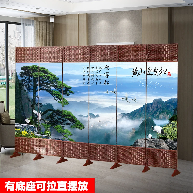中式复古藤编简易山水家用卧室折叠推拉可移动隔断屏风玄关入户门