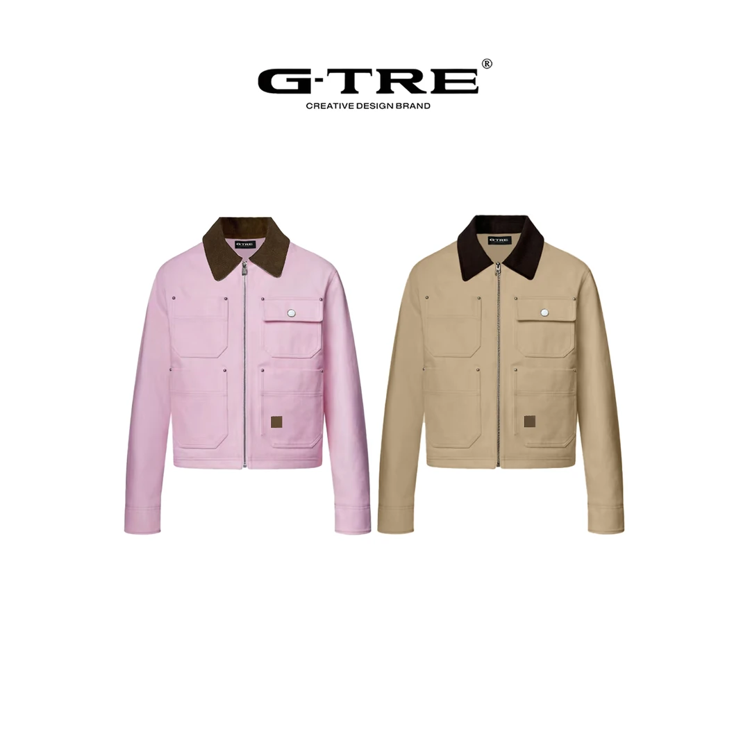 G-TRE25FW‘驴家’严导同款仿灯芯绒羊皮翻领新贵长袖拉链夹克外套