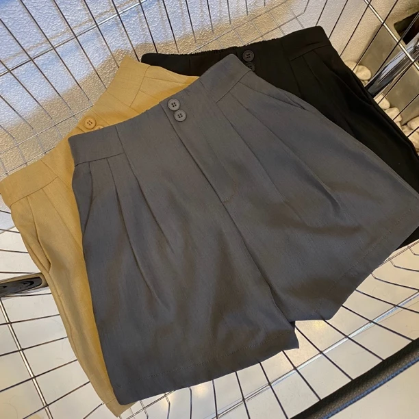 主播推荐-夏季松紧腰冰丝西装短裤女时尚百搭遮肉显瘦高腰休闲裤