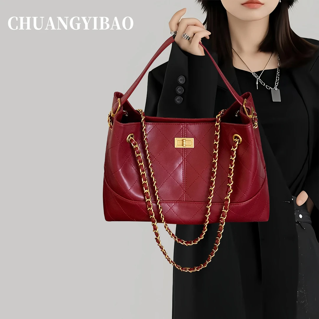 大容量托特包包女式2025新款潮轻奢小众高级感红色婚包百搭斜挎包