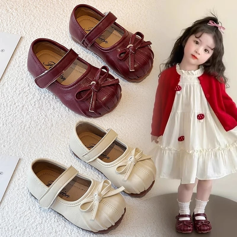 女童鞋子皮鞋小香风公主鞋宝宝小童蝴蝶结演出娃娃鞋软底2025春季