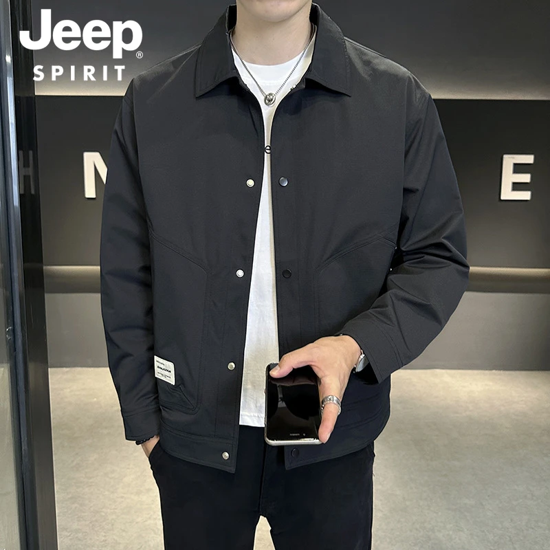 JEEPSPIRIT吉普夹克男2025春季新款时尚翻领工装夹克帅气百搭外套